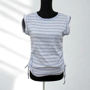 NWT Talbots Petite Ruched Crewneck‎ Darcy Stripe Drawstring Sleeveless Top